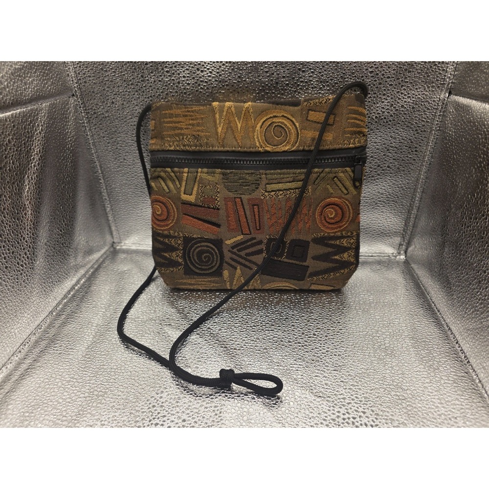 Bonnie Bag Tribal Print Crossbody Bag Earth Tones 9in X 8in with Cord Strap 49in